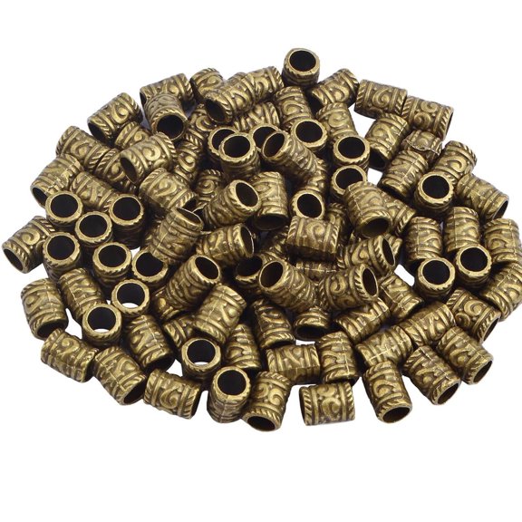 100pcs Tibetan Antique Bronze Large Hole Spacer Beads Vintage Alloy Column Tube Loose Bead Filigree Barrel Charm Beads Accessories for European Bracelet Jewelry Craft Projects, Hole: 5 mm