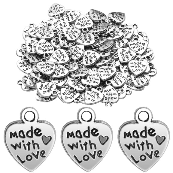 100pcs Tibetan Silver Heart Charm Made with Love Charm Jewelry Making Findings for DIY Bracelet Necklace Crafts