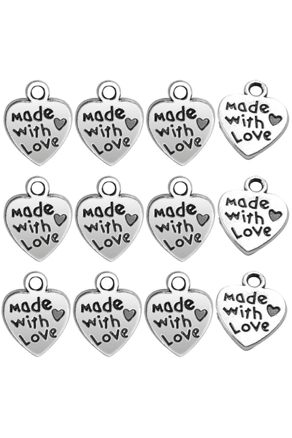 100pcs Tibetan Silver Heart Charm Made with Love Charm Jewelry Making Findings for DIY Bracelet Necklace Crafts