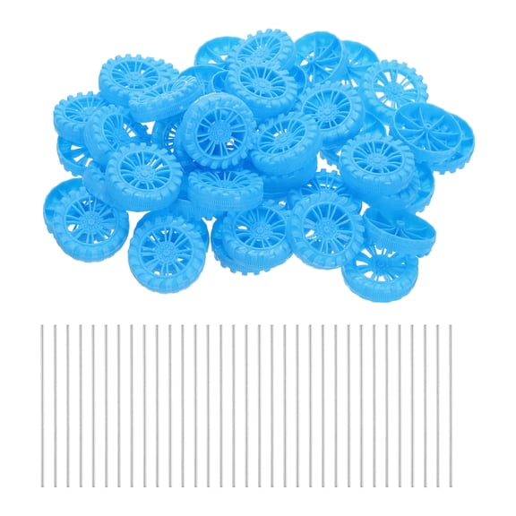 100pcs Toy Car Wheels, 45mmx12mm Plastic Roll and 2mmx100mm Shaft Round Rod Axles for DIY RC Car Truck Boat Helicopter Model Part, Blue