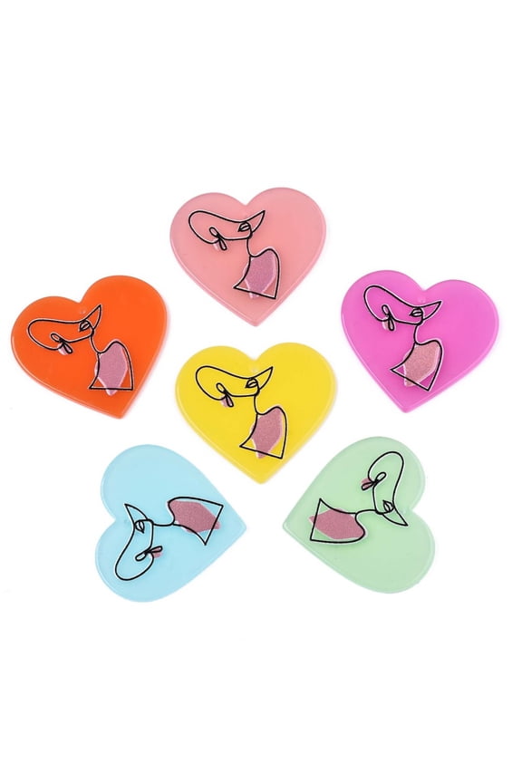 100pcs Translucent Cellulose Acetate(Resin) Pendants 3D Printed Heart with Woman Mixed color 33x37x2.5mm Hole: 1.5mm