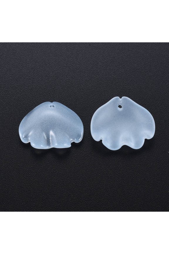100pcs Transparent Baking Painted Glass Pendants Single Face Frosted Shell Light Sky Blue 15x18x4mm Hole: 1.2mm