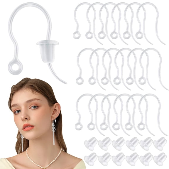 100pcs Transparent Earring Stoppers and 100pcs Clear Plastic Earring Hooks Ear Wire with Loop French Fish Hooks for DIY Earrings Jewelry Making Craft Decoration