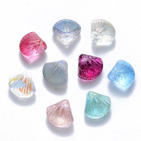100pcs Transparent Glass Bead Top Drilled Beads Mixed style Scallop Shape Mixed color 10x10.5x6mm Hole: 1mm DIY
