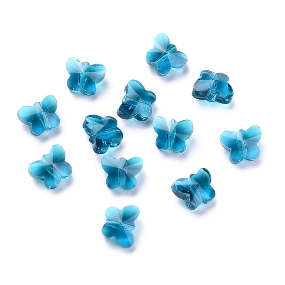 100pcs Transparent Glass Beads Faceted Butterfly Marine Blue 6.5x8x5.5mm Hole: 1mm Blue
