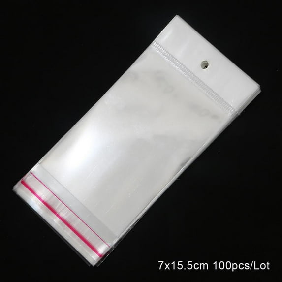 100pcs Transparent Multi-size Self Adhesive Seal Plastic Storage Bag OPP Poly Pack Bag With Hang Hole Retail Packaging Pouches Style 17