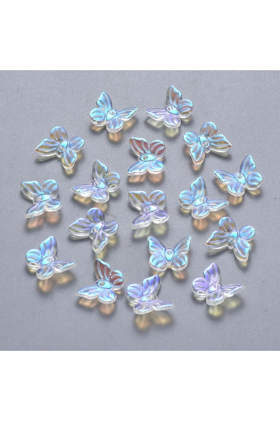 100pcs Transparent Spray Painted Glass Charms AB color Plated Butterfly Clear AB 9.5x11x3mm Hole: 0.8mm