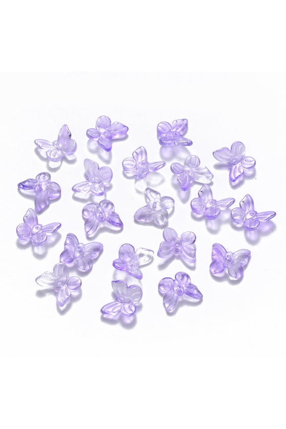 100pcs Transparent Spray Painted Glass Charms with Glitter Powder Butterfly Medium Orchid 9.5x11x3mm Hole: 0.8mm