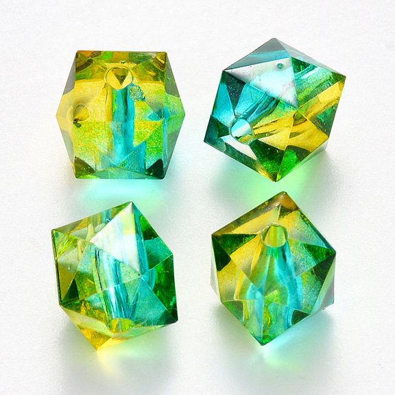 100pcs Two Tone Transparent Spray Painted Acrylic Beads Polygon golden 7.5x8x8mm Hole: 1.8mm