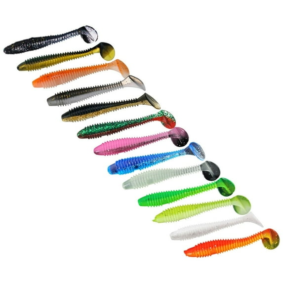 100pcs Two-color Soft Lure Ribbed Fishing Bait Worm Paddle Tail Wobbler Swimbait 6.5cm/2.4g