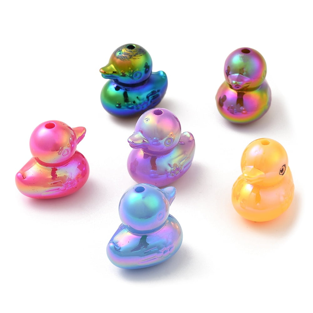 100pcs UV Plating Opaque Acrylic Beads Iridescent Duck Mixed color 22x16x21.5mm Hole: 2mm