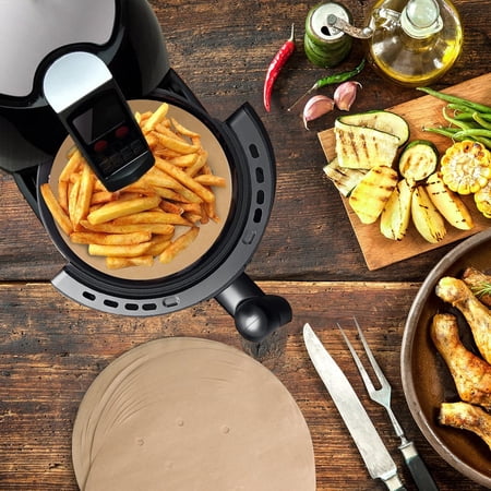 100pcs Unbleached Air Fryer Liners, 9inch Bamboo Steamer Liners, Vancens Premium Perforated Parchment Steaming Paper Rounds, Non-stick Steamer Mat, Perfect for 5.3 & 5.8 QT Air Fryers/ Bakin