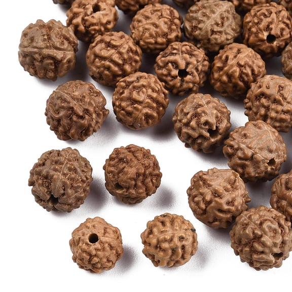 100pcs Undyed Natural Rudraksha Beads Round Sienna 6~9x6~9mm Hole: 0.8~1.2mm