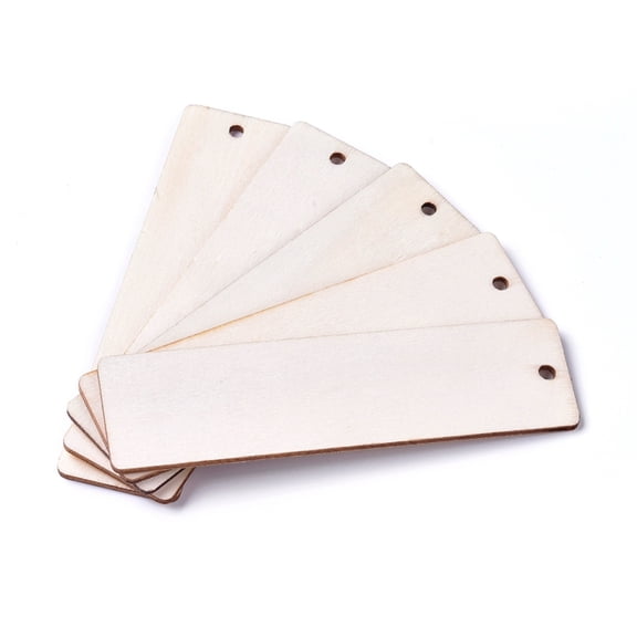 100pcs Unfinished Blank Poplar Wood Big Pendants Rectangle for Jewelry Making Floral White 120x31.5x2.5mm Hole: 4mm