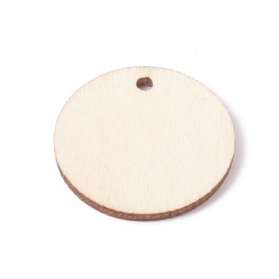 100pcs Unfinished Natural Poplar Wood Pendants Undyed Flat Round BurlyWood 29.5x2.5mm Hole: 2.5mm