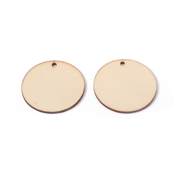 100pcs Unfinished Poplar Wood Pendants Undyed Flat Round BurlyWood 49.5x2.5mm Hole: 3mm