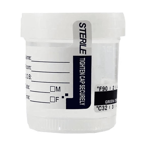 100pcs, Urine Specimen Container 90ml (3oz) Cup, WITH Temperature Strip, Sterile