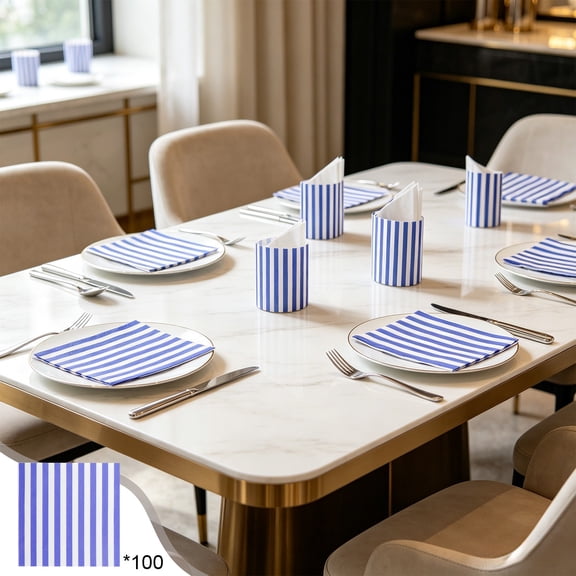 100pcs Vibrant Striped Disposable Cocktail Paper Napkins, Oil-Resistant Thick Paper Material, Festive Colorful Print, Table Supply for Holiday Gathering Home Dinner & Casual Party Table Setting