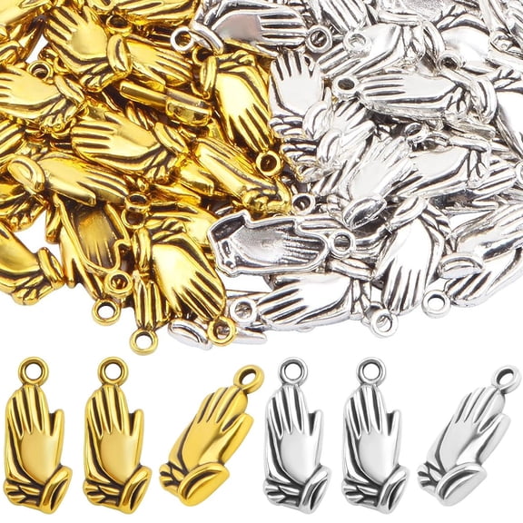 100pcs Vintage Praying Hands Charms Alloy Creative Religious Prayer Dangle Pendants Craft Supplies for DIY Bracelets Necklaces Jewelry Making Findings, 2 Colors