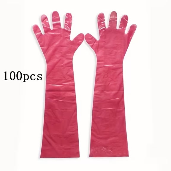 100pcs Waterproof Long Plastic Film Gloves for Livestock Field Dressing, Household Cleaning, and Food Preparation Disposable Shoulder-Length Arm Protection