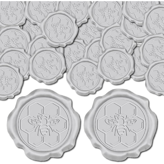 100pcs Wax Seal Stickers Silver Bees Honeycomb Decoration Stickers Adhesive Envelope Sealing for Wedding Invitation Envelope Decor Birthday Party Craft Scrapbook DIY Silver