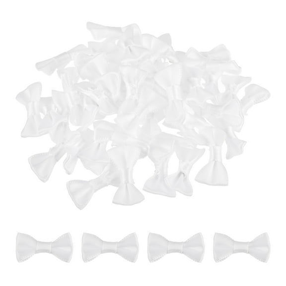 100pcs White Bow Ties 1.2" x 0.6" Mini Bowknot for Crafting Little Satin Bows Bulk for DIY Sewing