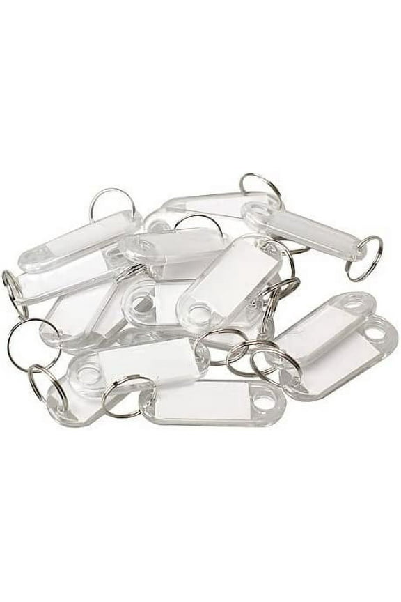 100pcs White Clear Plastic Key Tags Id Label with Key Chain Tag Card Split Ring
