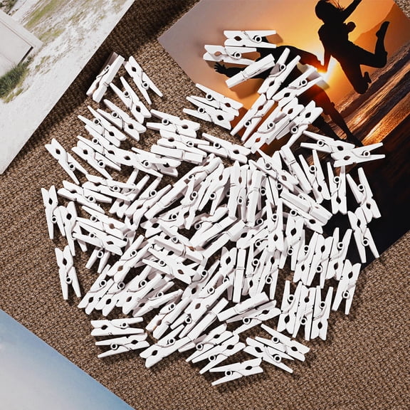 Tineasur White Wooden Clothes Pins for Crafts, Decoration, and Laundry - 100 Pack