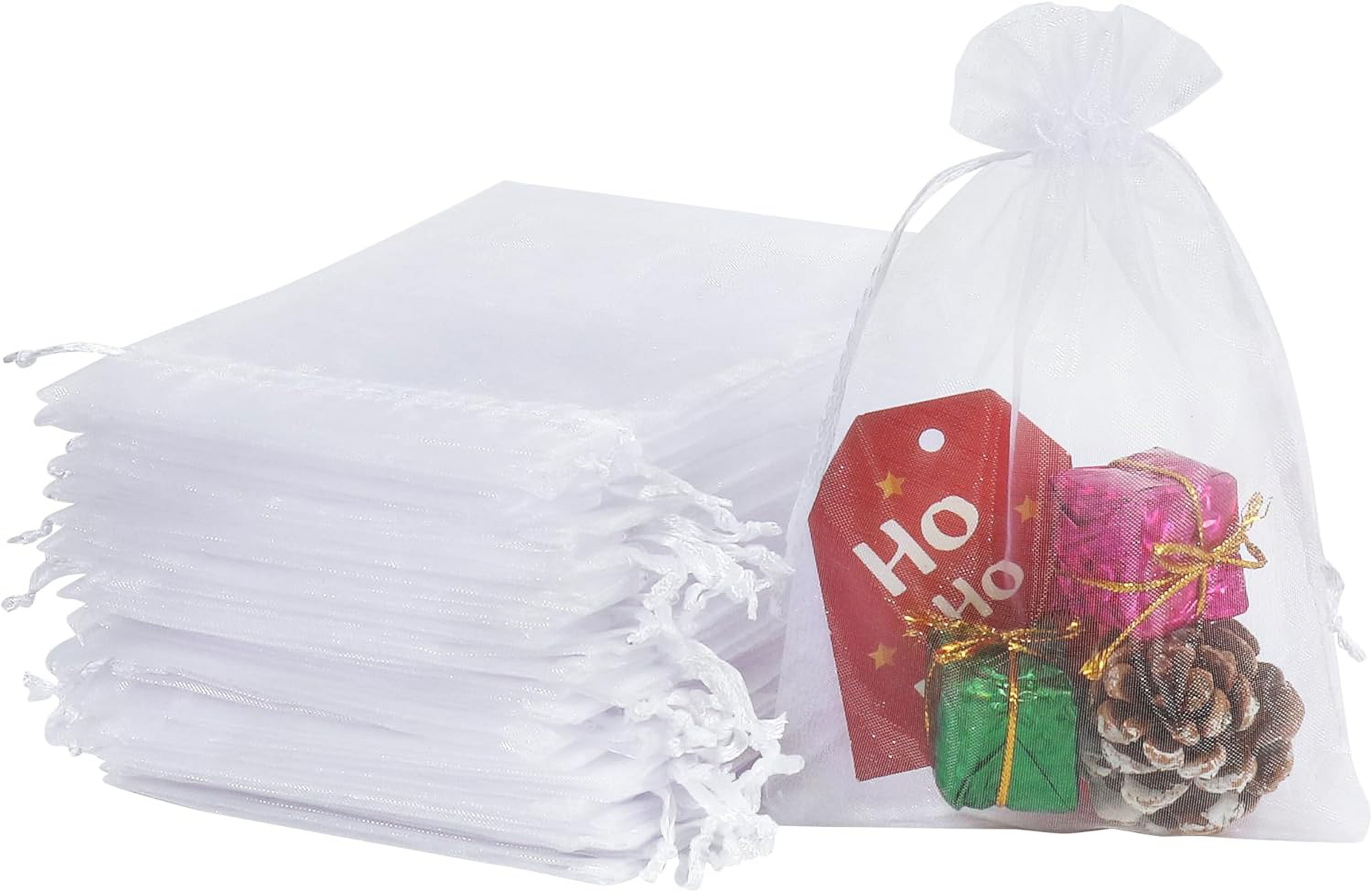 100pcs White Organza Bags, 4x6 inch Mesh Bags Drawstring Gift Bags Jewelry Pouches for Candy Wedding Favors Christmas