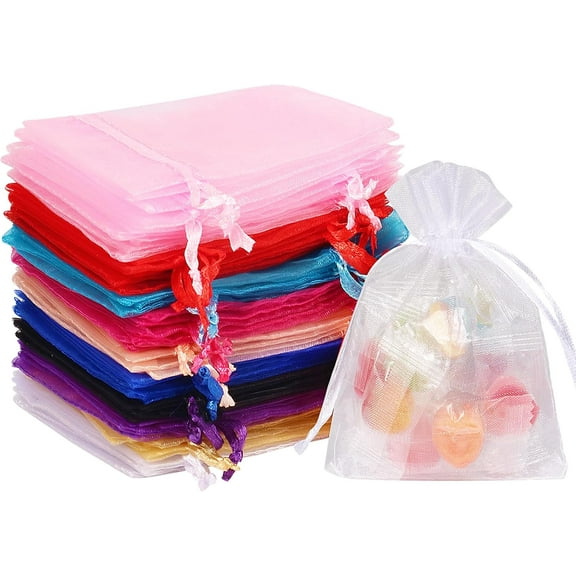 100pcs White Organza Jewelry Bags Drawstring 3 x 4 inch, Little Mesh Gift Pouches Mini Candy Bags for Small Presents Jewelry Earrings