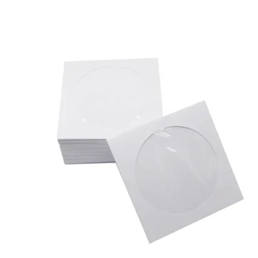 100pcs White Paper CD DVD Sleeves,120g 5inch CD DVD Sleeves Envelope Holder with Clear Window and Flap