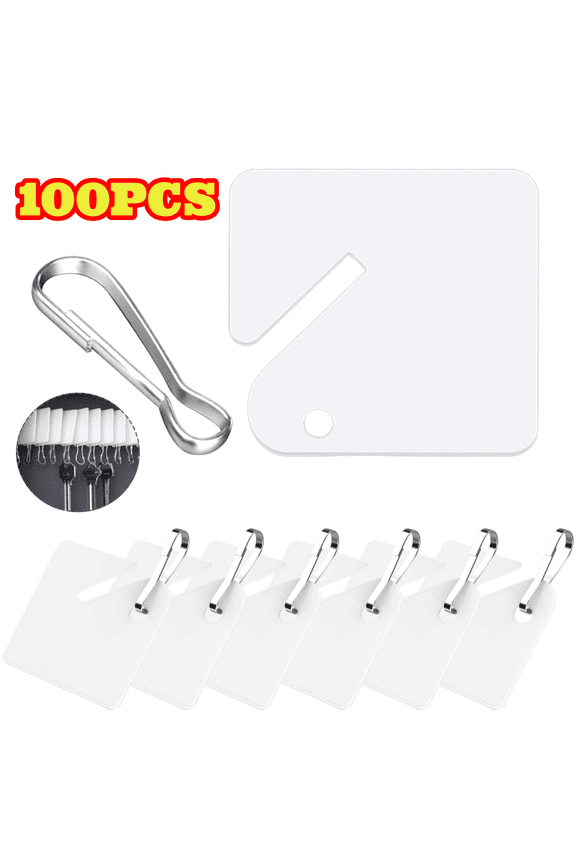 100pcs White Plastic Key Tags with Snap Hooks for Slotted Key Cabinets Boxes Lockers, Sturdy Frosted Tags for Home Office and Garage