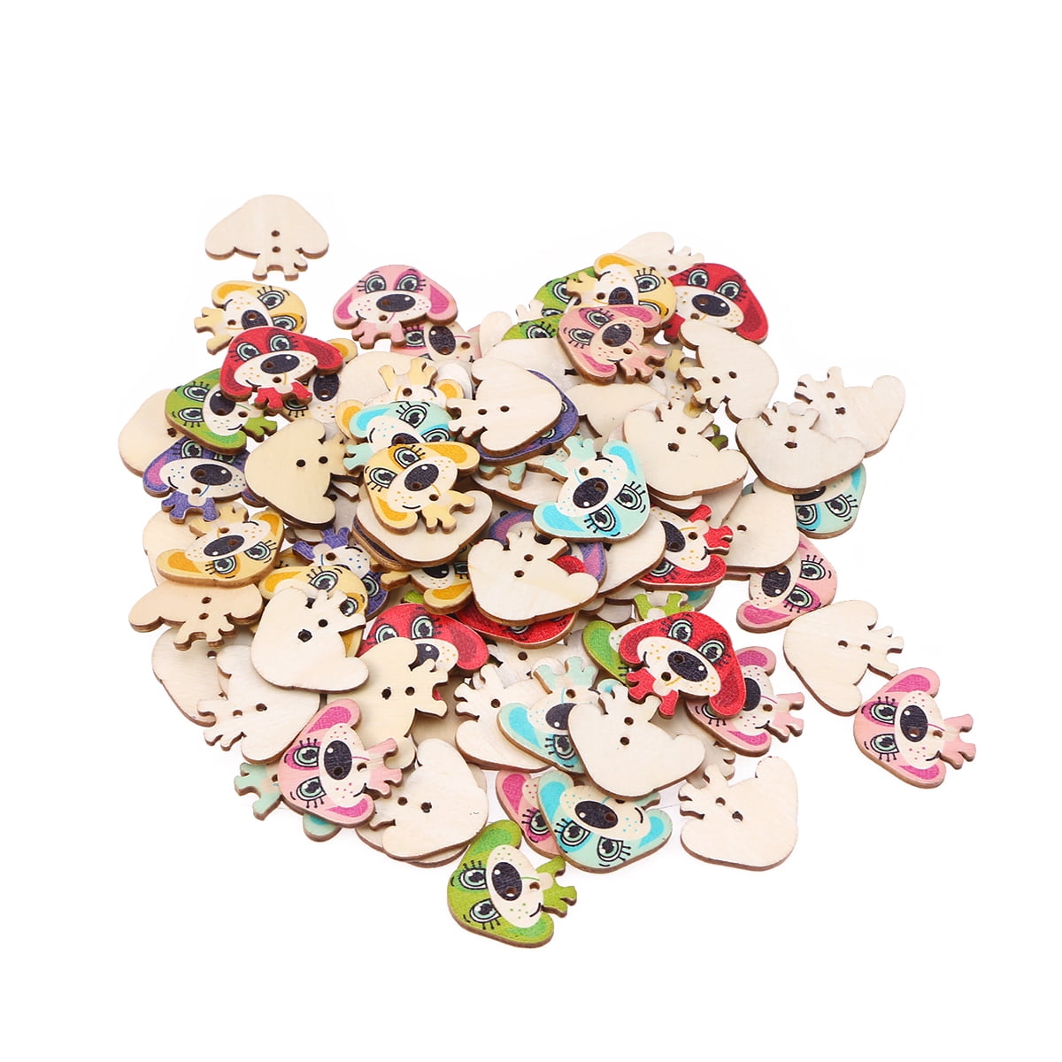 100pcs Wood Dog Buttons Creative DIY Colorful Dog Decor Buttons for ...
