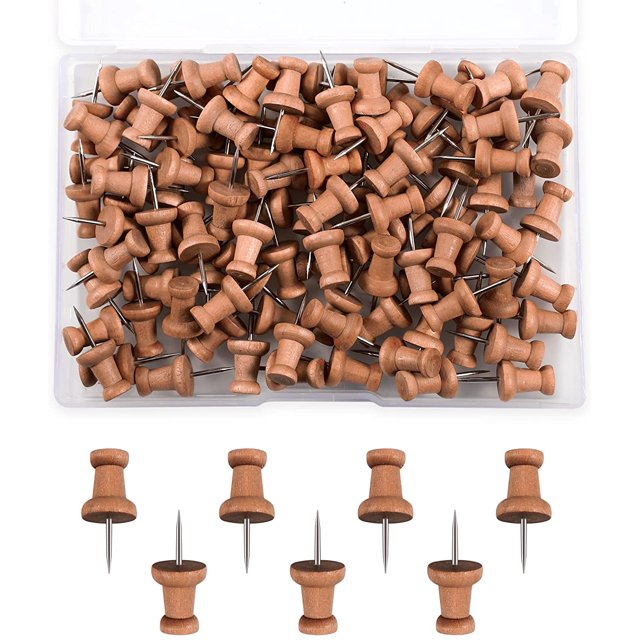 100pcs Wood Push Pins Map Tacks Marking Pins Wooden Map Thumb Tacks ...