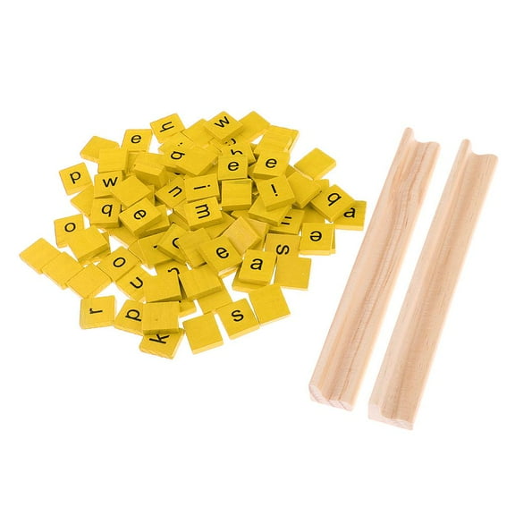 100pcs Wooden Colorful Tiles Slice With Letters for Alphabet Board Crafts +2pcs Yellow