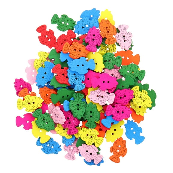 100pcs Wooden Fish Buttons Animal Buttons Wooden DIY Craft Sewing Buttons