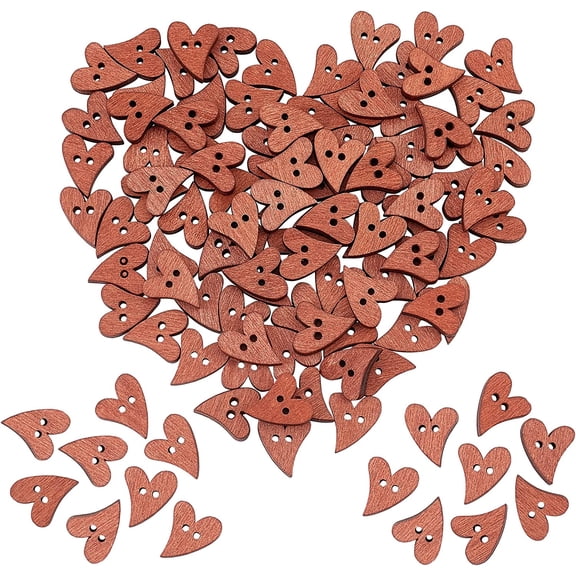 100pcs Wooden Heart Buttons Heart Paint Buttons 2 Holes Sewing Scrapbooking Buttons for DIY Sewing Crafting Making for Wedding Valentine's Day Mother's Day Thanksgiving 2x1.6cm 1box