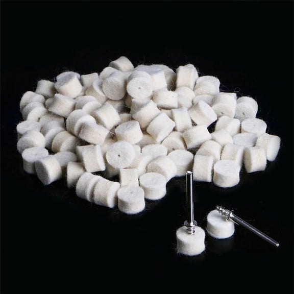 100pcs Wool Felt Buffing Sponge Polishing Pad Kit + 2 Mandrels for Dremel Rotary