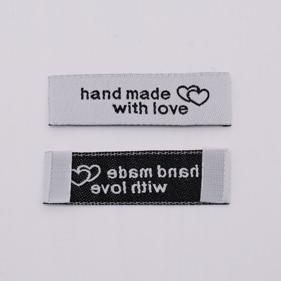 100pcs Woven Sewing Labels Polyester Labels Made by Label Weavers Word Handmade with Love White 50x15x0.4mm