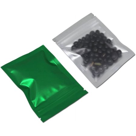 100pcs Zipper Lock Mylar Bags Smell Proof Foil Metallic Airtight Bags Front Clear Resealable Aluminum Foil Grocery Pack for Zip Food Storage Pouch Lock (12x18cm (4.7x7 inch), Matte Green)
