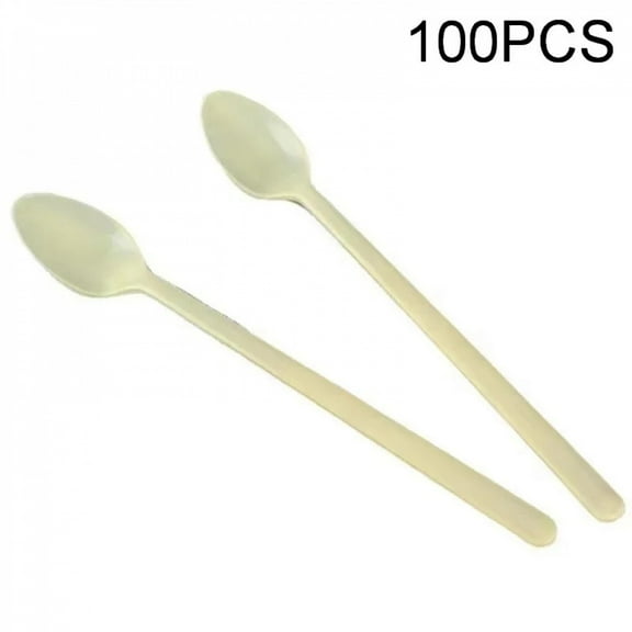 100pcs/pack thick disposable plastic spoon long handle dessert spoon milk tea smoothie spoon long ice spoon