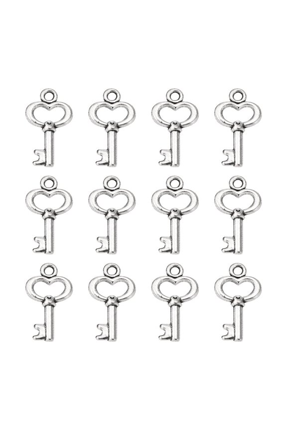 100pcs style Alloy Pendants Lead Free Cadmium Free and Nickel Free Skeleton Key Antique Silver Size: about 15.5mm long 9mm wide 2.5mm thick hole: 1mm