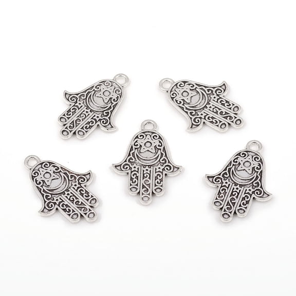 100pcs style Alloy Pendants for Religion Hamsa Hand/Hand of Fatima/Hand of Miriam Antique Silver 24.5x17x1mm Hole: 2mm