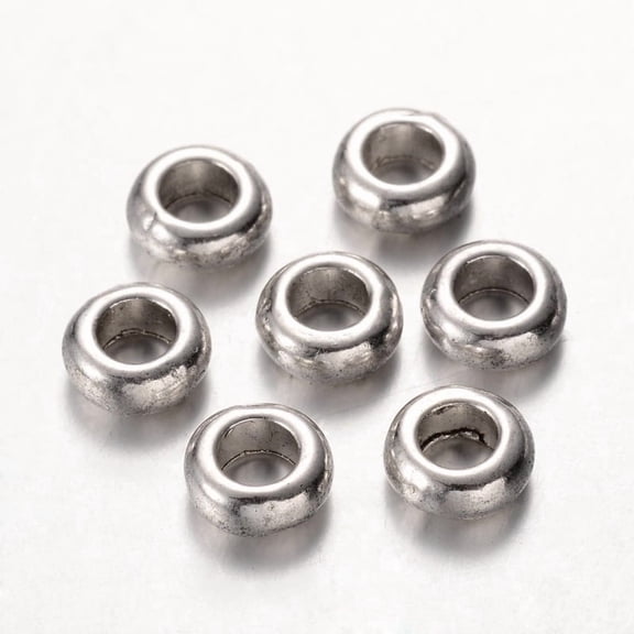 100pcs style Spacers Beads Rondelle Lead Free Cadmium Free and Nickel Free Rondelle Antique Silver about 7mm diameter 3mm thick hole: 4mm