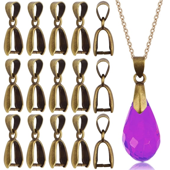 100pcsPinch Clip Bail Clasps Brass Dangle Charm Bead Pendant Buckles Connectors Findings for DIY Necklace Crafts Jewelry Making Supplies Decor, Bronze