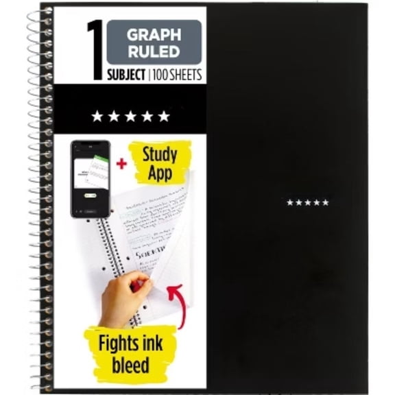 1 Subject Spiral Notebook 100 Pages - Graph Ruled, 8.5x11 Inches, Multicolor Flexible Cover, 3 Hole Punched