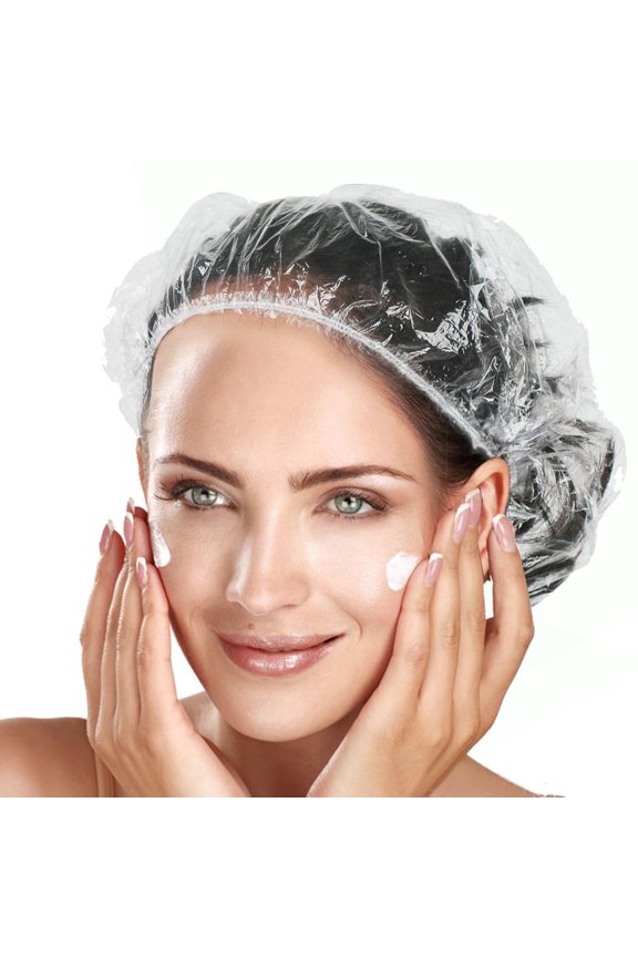 100pk Disposable Shower Caps LARGE SIZE 50cm/20in Unisex Plastic Hair Caps for Deep Conditioning Shower Cap Reusable Waterproof for Women Men Thin Design