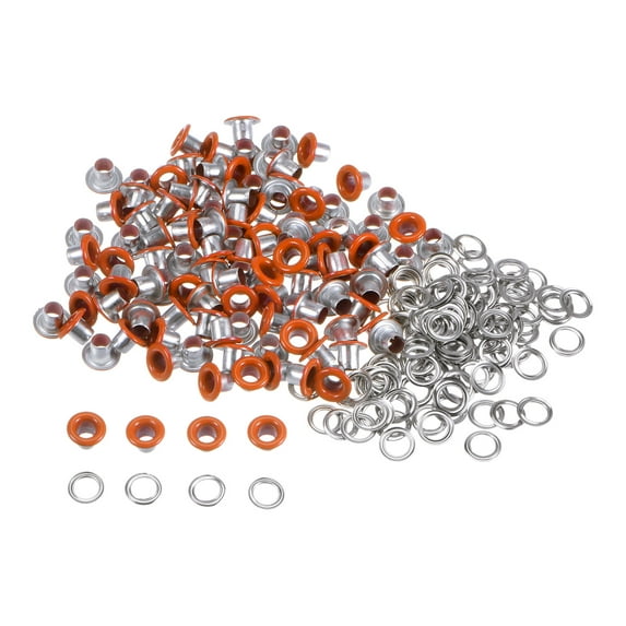 100set Grommets Kit Metal Eyelets 3mm Grommet Tool for Shoes Clothes Belt Bag DIY Project, Orange