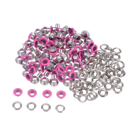 100set Grommets Kit Metal Eyelets 4mm Grommet Tool for Shoes Clothes Belt Bag DIY Project, Fuchsia