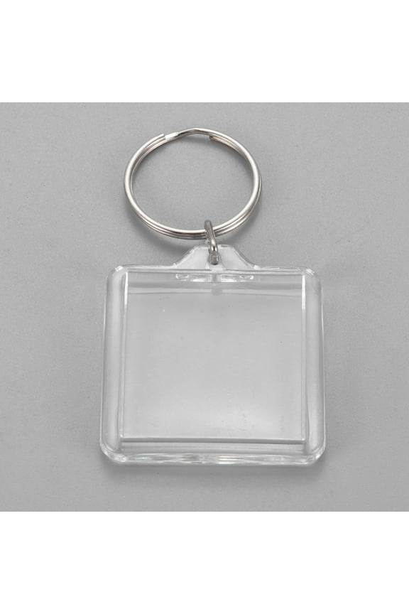 100sets Acrylic Keychain with Iron Split Key Rings Square Clear 73mm Pendants: 44x40x6mm